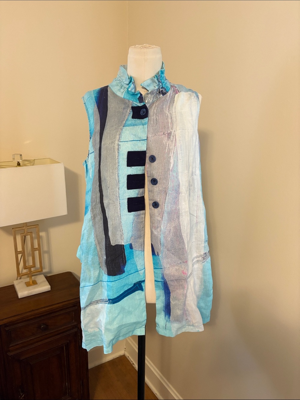 Sleeveless Abstract Blue Art Print Top/Mini Dress